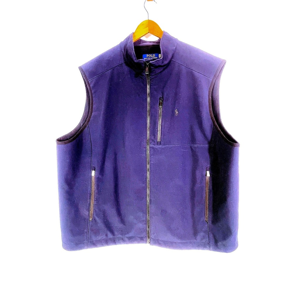 Polo Ralph Lauren Softshell Vest Men's 2X XXL Pony Blue Full Zip Fleece Lined